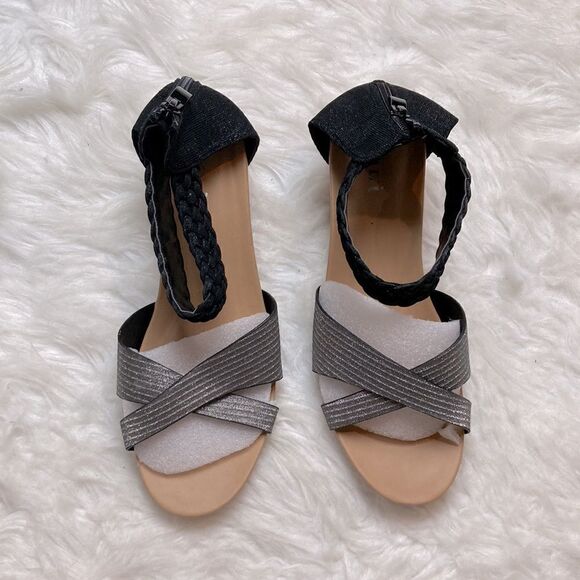 Intini Leather Silver Braided Ankle Strap Low Wedge Sandals - Picture 4 of 15